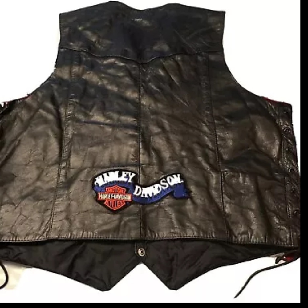 Harley Davidson 2XL men 50 BLACK leather BIKER VEST moto side lacing, pockets 2X